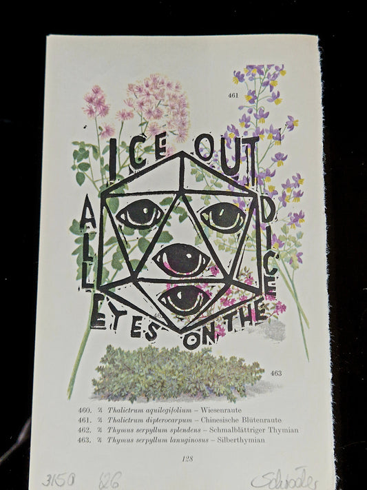 Art & Dice Bundle – Limited Linocut Print + Polyhedral Dice Set "Oracle of the blue Sky"