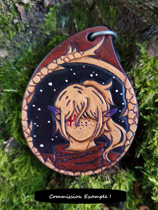 Character Portrait on a Leather Keychain Commission