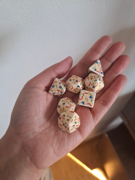 Illuminated Manuscript - Handpainted Polyhedral Dice Set
