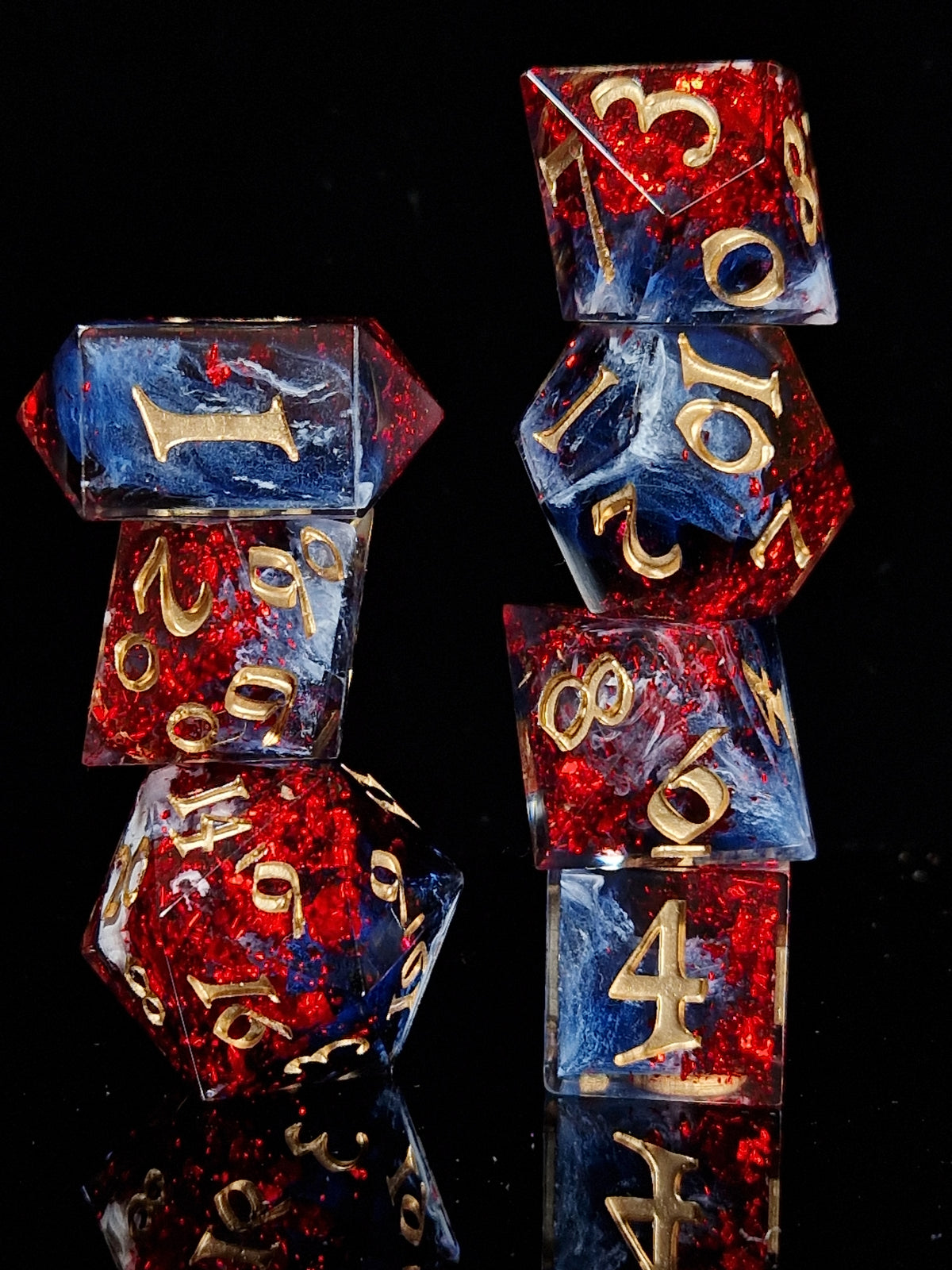 Art & Dice Bundle – Limited Linocut Print + Polyhedral Dice Set "Bloodmoon Bloom"