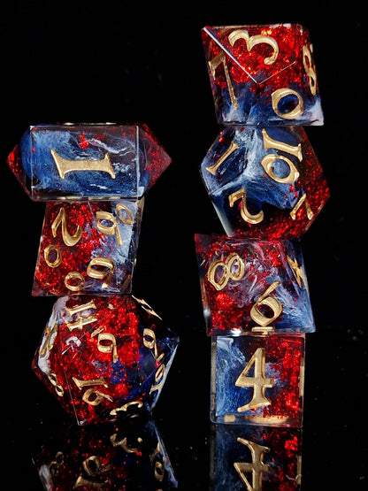Art & Dice Bundle – Limited Linocut Print + Polyhedral Dice Set "Bloodmoon Bloom"