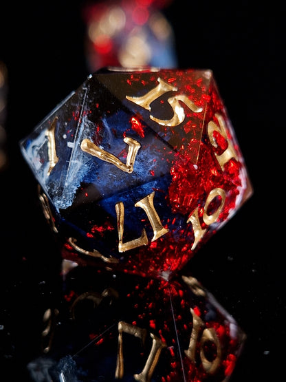 Art & Dice Bundle – Limited Linocut Print + Polyhedral Dice Set "Bloodmoon Bloom"
