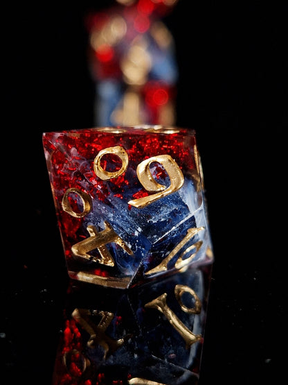 Art & Dice Bundle – Limited Linocut Print + Polyhedral Dice Set "Bloodmoon Bloom"