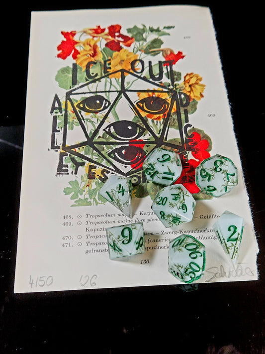 Art & Dice Bundle – Limited Linocut + Polyhedral Dice Set "Samurai Love"