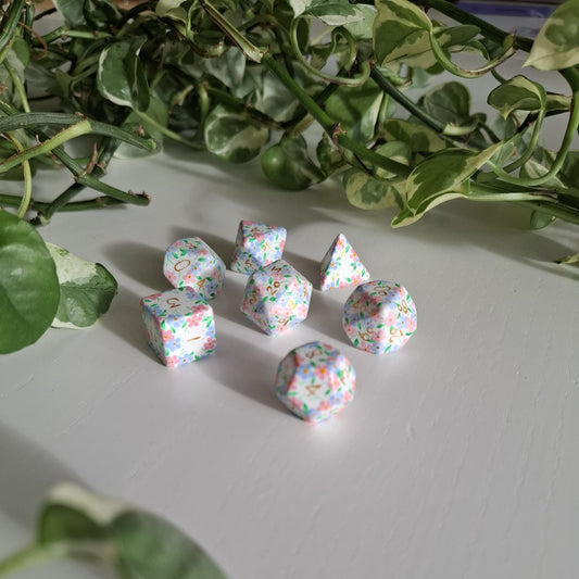 Forget-Me-Not | 7-Piece Handpainted Dice Set