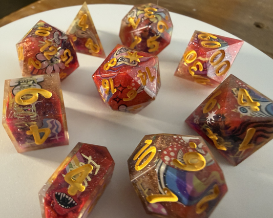 Psychedelic Support for these Troubling Times - 9-Piece Dice Set