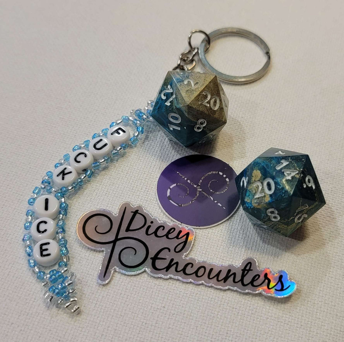 Tides Rise Against Fascism - 2D20's + FUCK ICE Seed Bead Keychain