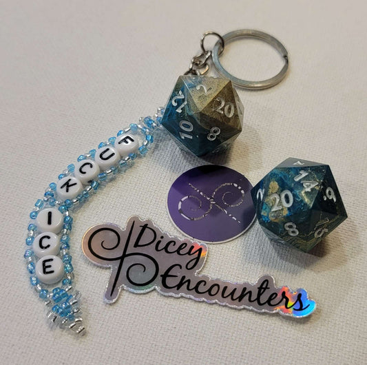 Tides Rise Against Fascism - 2D20's + FUCK ICE Seed Bead Keychain