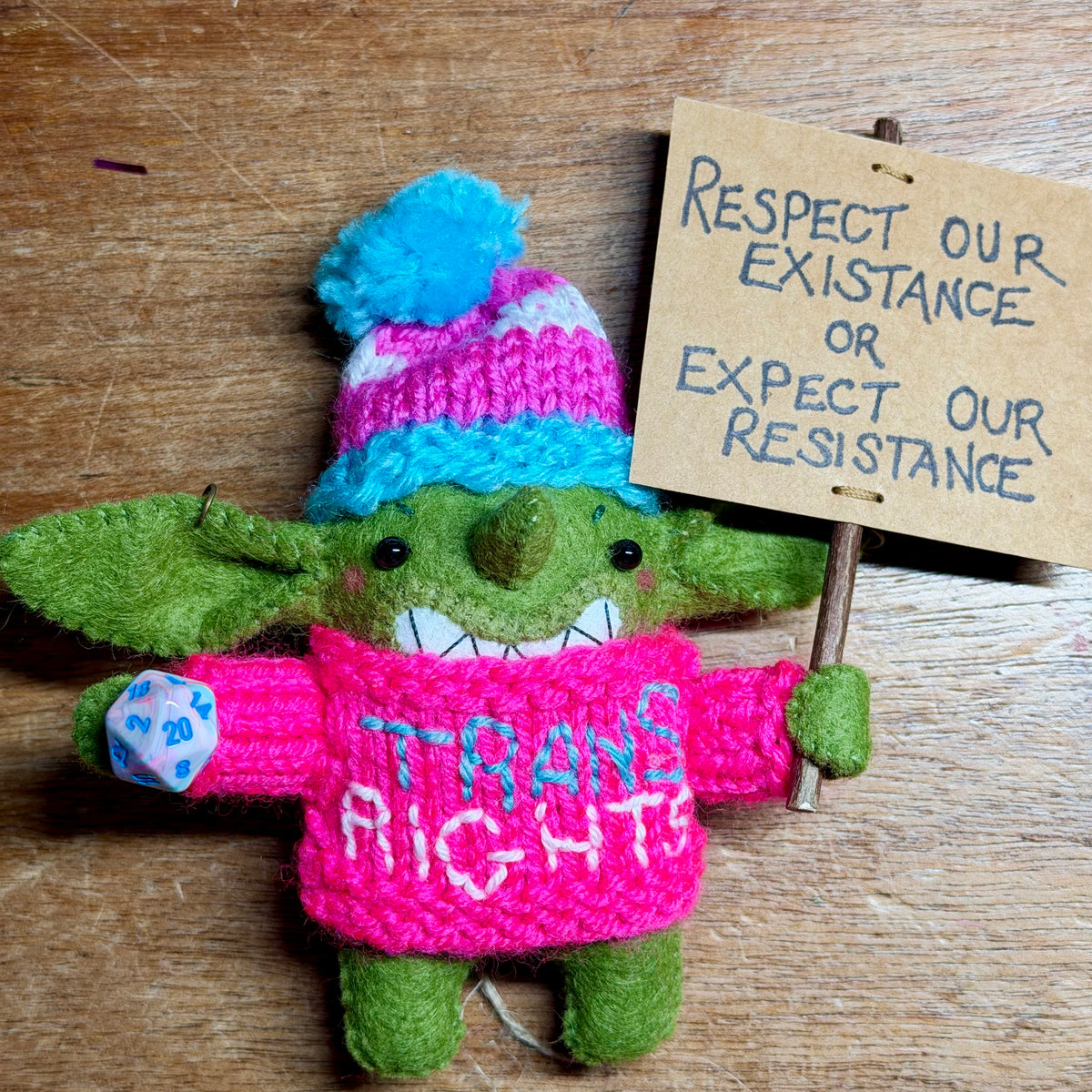 Goblin Activist Plush (Pink Jumper)