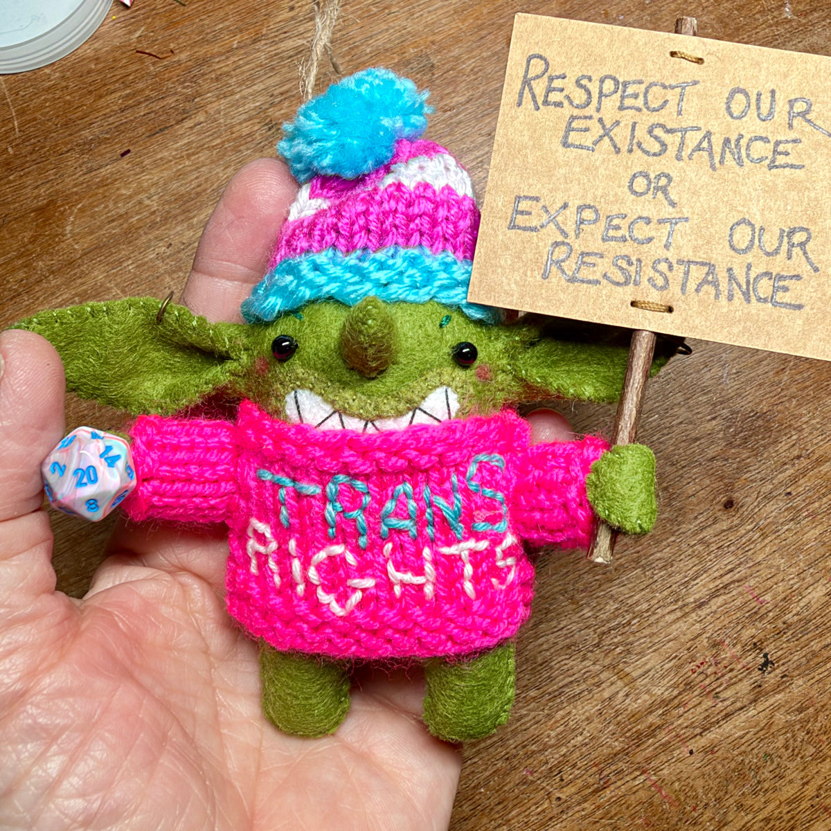 Goblin Activist Plush (Pink Jumper)