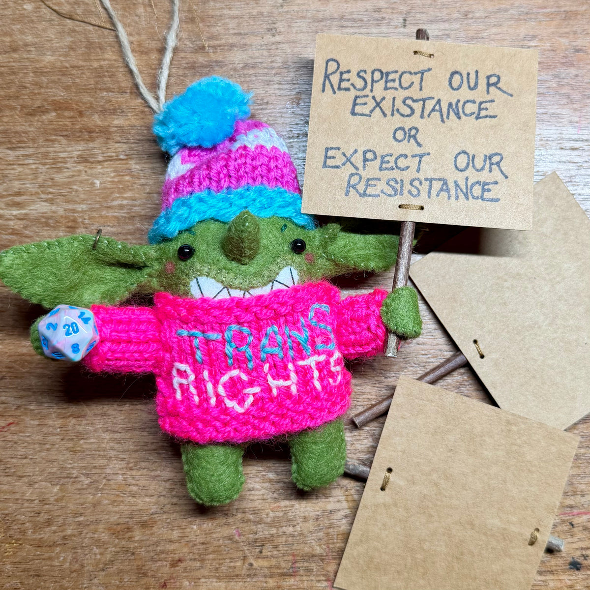 Goblin Activist Plush (Pink Jumper)