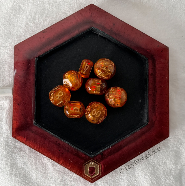 Fireballs - 8-Piece (Light Up!) Orb-Style Dice Set + Dice Tray