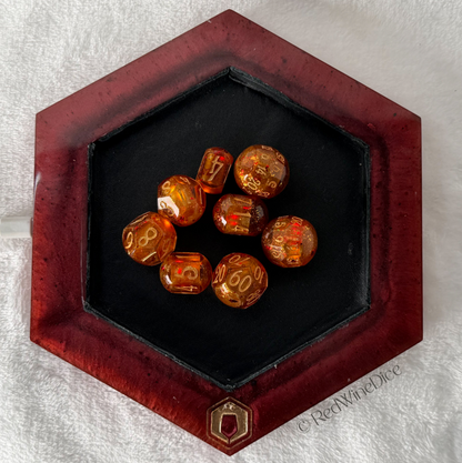 Fireballs - 8-Piece (Light Up!) Orb-Style Dice Set + Dice Tray