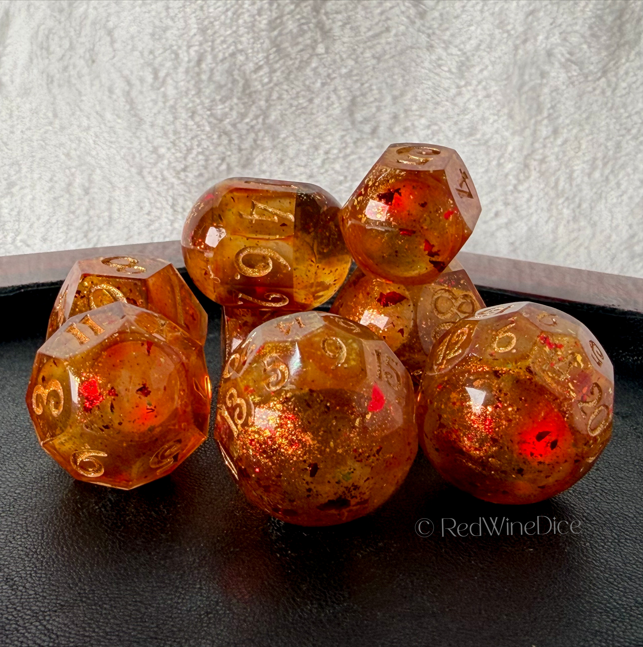 Fireballs - 8-Piece (Light Up!) Orb-Style Dice Set + Dice Tray