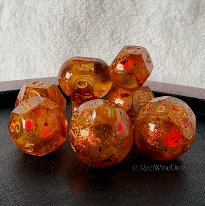 Fireballs - 8-Piece (Light Up!) Orb-Style Dice Set + Dice Tray