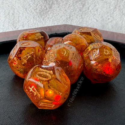 Fireballs - 8-Piece (Light Up!) Orb-Style Dice Set + Dice Tray