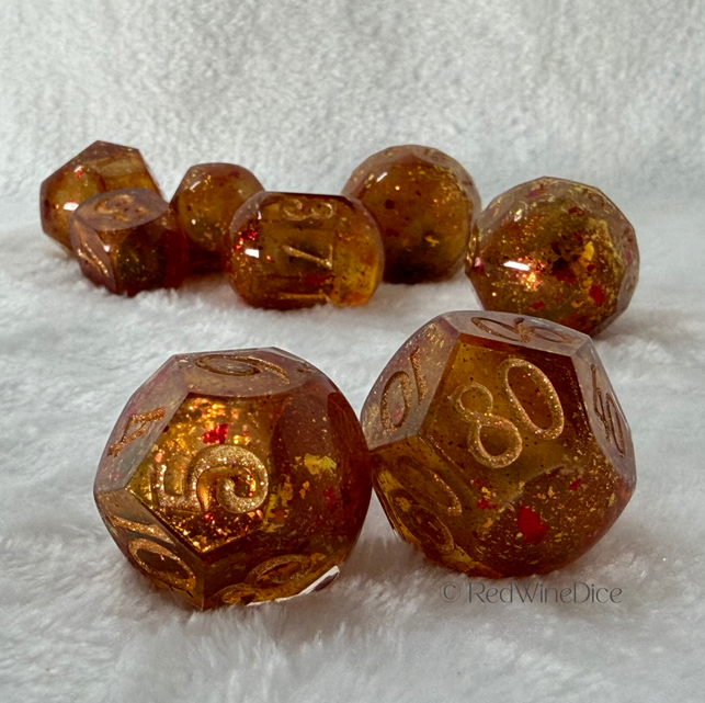 Fireballs - 8-Piece (Light Up!) Orb-Style Dice Set + Dice Tray