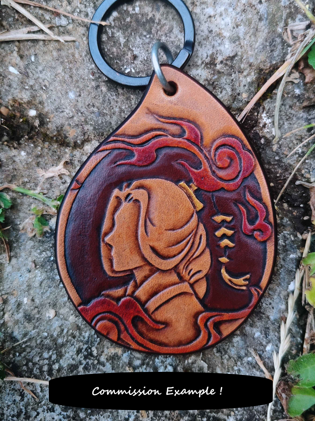 Character Portrait on a Leather Keychain Commission