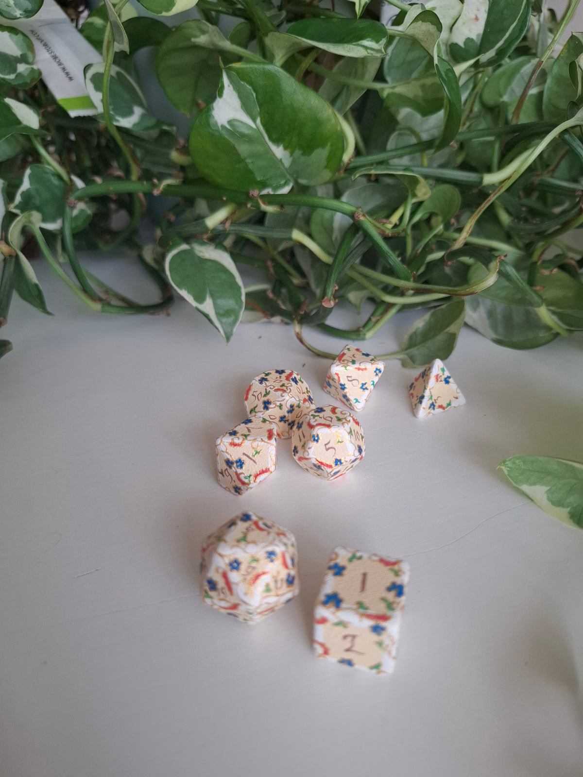 Illuminated Manuscript - Handpainted Polyhedral Dice Set