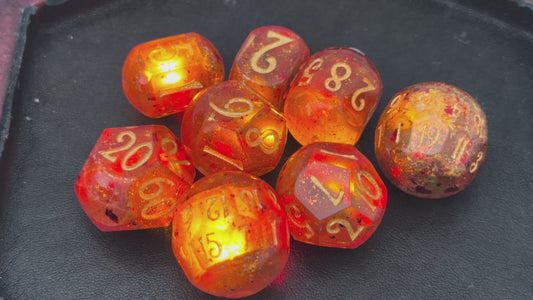 Fireballs - 8-Piece (Light Up!) Orb-Style Dice Set + Dice Tray